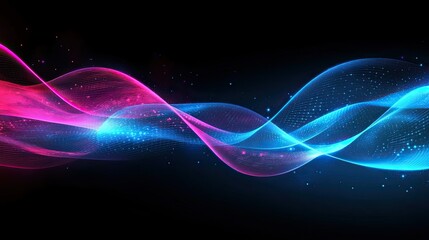 A futuristic tech-inspired design featuring glowing blue and pink gradient waves, evoking innovation.