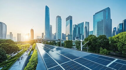 Fototapeta premium A futuristic urban environment seamlessly integrating cybersecurity, AI, and renewable energy sources.