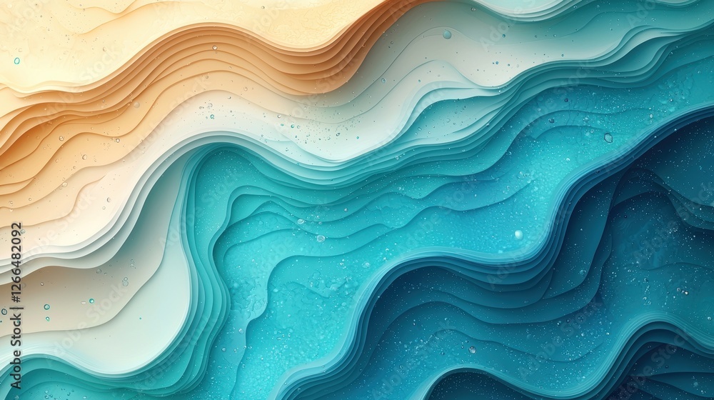 Poster abstract layered waves in soft colors creating a soothing visual effect.