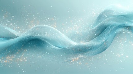 Abstract light blue wave with sparkling elements, creating a serene atmosphere.