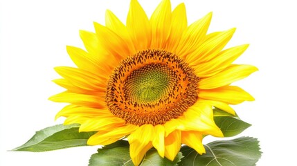 Obraz premium A high-resolution image of a sunflower with a perfect circular center and radiant petals, isolated on white.