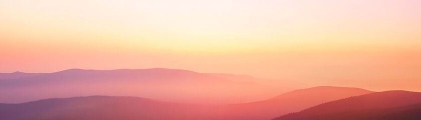 Fototapeta premium A breathtaking landscape featuring rolling hills bathed in soft hues of pink and purple during sunset. The tranquil view inspires peace and reflection, perfect for nature lovers.
