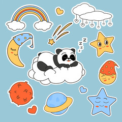 panda sleeping vector sticker set for kids