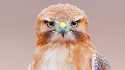 Naklejka premium Close-up of a hawk's face, stern expression, soft background. Possible use Nature, wildlife