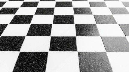 Naklejka premium Black and white checkered floor, outdoor perspective, background blurred