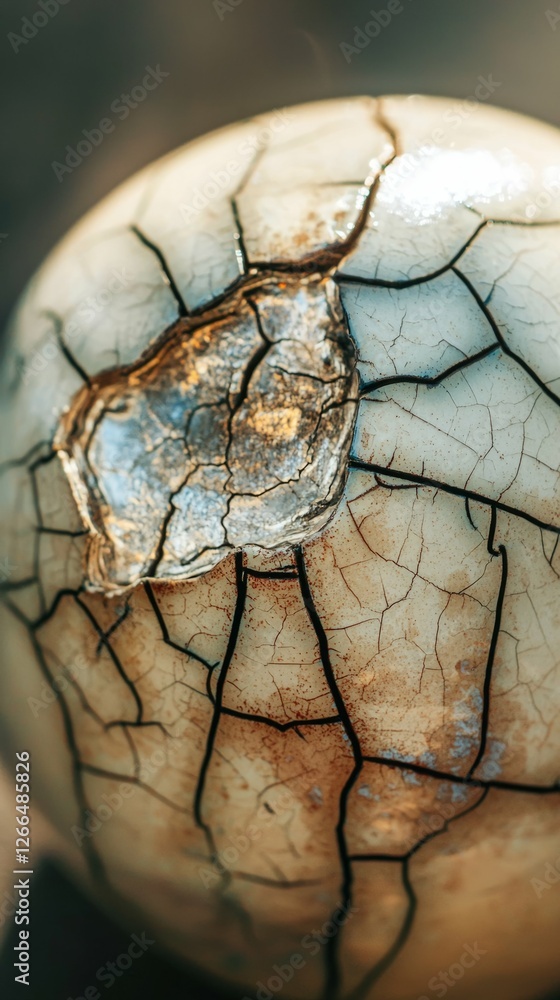 Poster close-up of cracked egg shell with intricate texture and patterns
