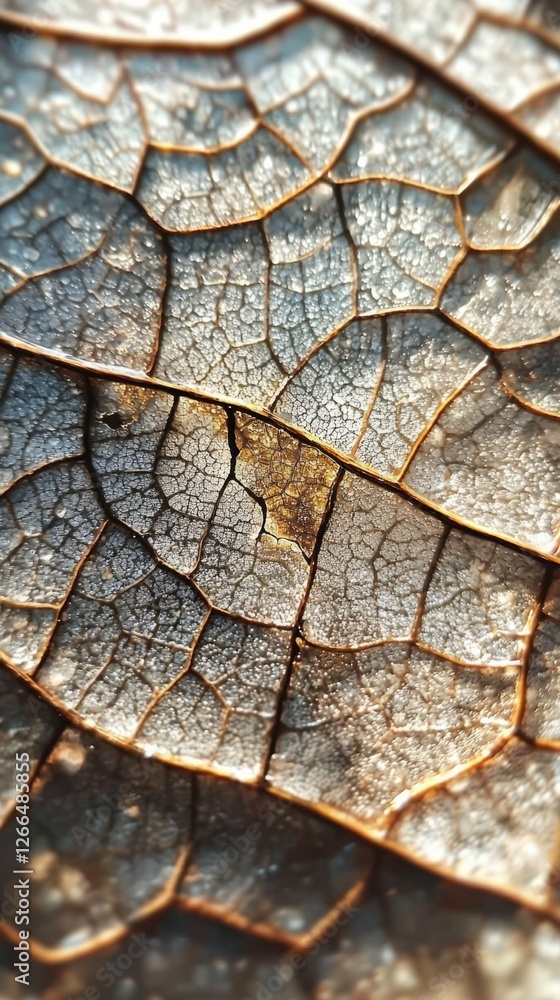Poster intricate patterns of a dry leaf with cracked surface texture