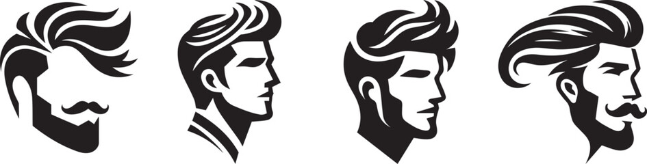 Four men's hairstyles, monochrome.