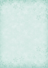 和紙に描いた桜の花びらの透かし模様グリーントーンフレーム【手描き水彩】コピースペースあり