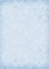 和紙に描いた桜の花びらの透かし模様ブルートーンフレーム【手描き水彩】コピースペースあり