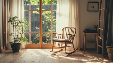 Cozy and Inviting Interior with Rocking Chair and Natural Light
