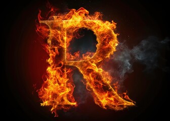 Fiery R explodes against the night sky, a stunning flame alphabet captured in night photography.