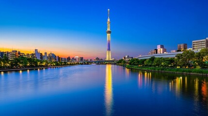 Panoramic view of Tokyo city at night, featuring illuminated skyscrapers and colorful lights along the streets.