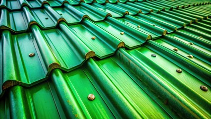 Obraz premium Green metal roof's macro texture: metallic sheen, industrial design elements, architectural detail showcased.