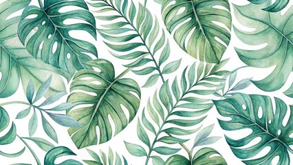 Vintage Green Watercolor Leaf Wallpaper Pattern Design - Abstract Botanical Background