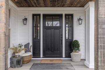 Bright and Stylish Exterior Design with Inviting Entranceway and Refined Decor