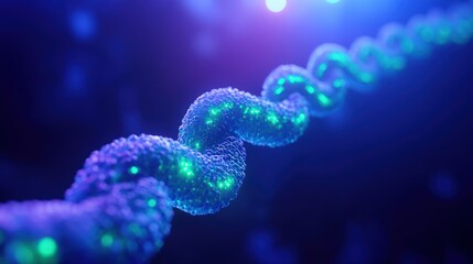 Glowing DNA helix, microscopic view, research lab, science background