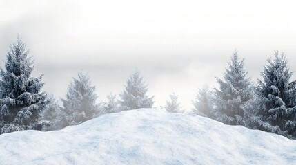 Fototapeta premium Serene Winter Snow Landscape Isolated on Transparent Background, Featuring Pristine Snow-Covered Trees, Soft Snowflakes, and a Peaceful Frosty Atmosphere.