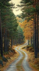 Obraz premium Serene Winding Path Through Autumn Forest with Vibrant Foliage