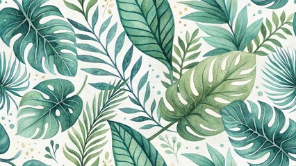 Fototapeta premium Watercolor Foliage Portrait Photography Background, Green Abstract Leaves, Botanical Illustration, Artistic Portrait