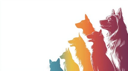 National Pet Day Cat Dog Colorful silhouettes of dogs in profile view.