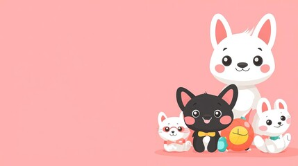 Naklejka premium National Pet Day Cat Dog Cute cartoon animals on a pink background.