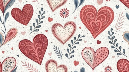 Whimsical Valentine's Day Hearts: Hand-Drawn Texture Background  - Romantic Love Design