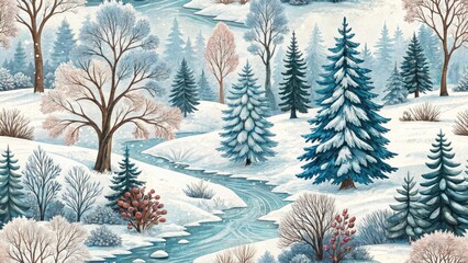 Winter Wonderland Painting, Artistic Brushstrokes, Snowy Landscape, Frozen Scene, Cold Weather Art,  Festive Holiday Artwork,  Canvas Texture, Paint Splatter