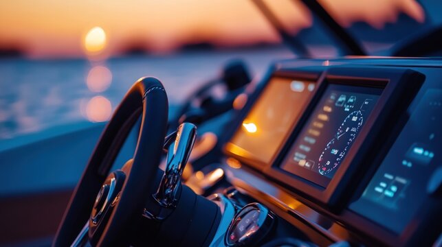 Sunset yacht helm navigation screens