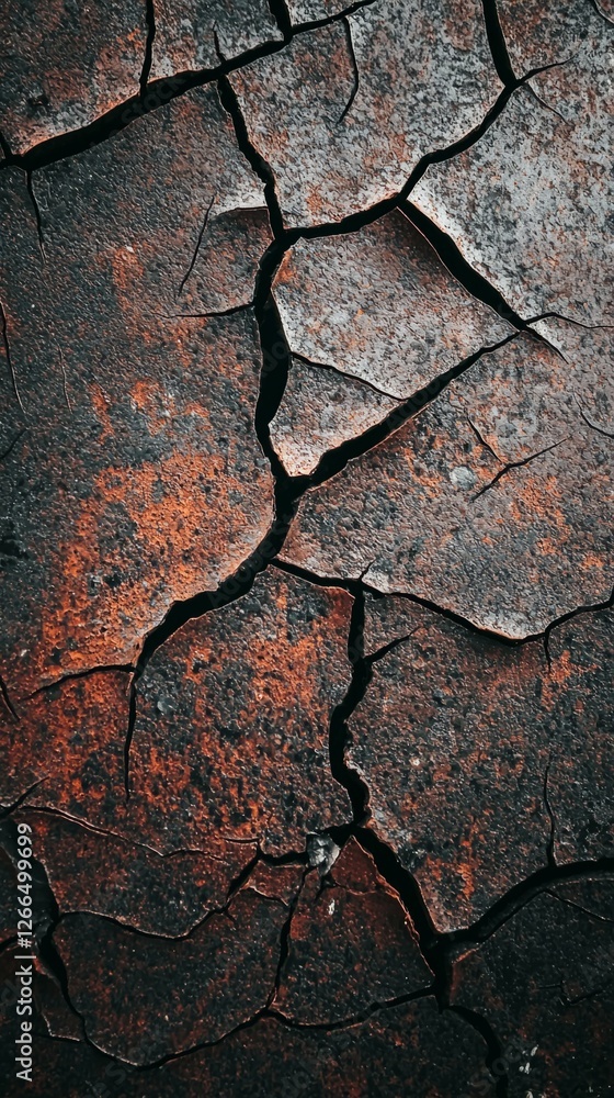 Poster textured surface with cracks and rusty tones in dark background