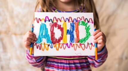 Young Girl Holding a Sign with ADHD Written on It