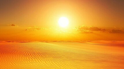 Golden Sunset Over Sandy Dunes in Desert Landscape
