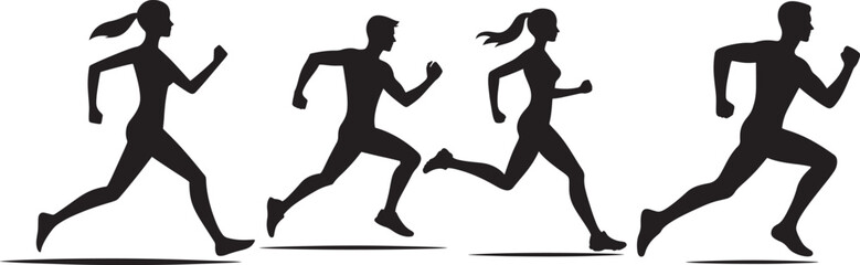 Four running people silhouettes.