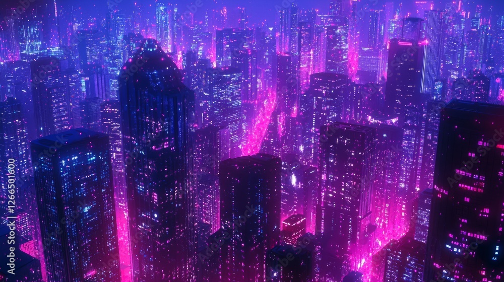 Poster tokyo vibrant skyline at night, bathed in bright lights and with an impressive array of modern archi