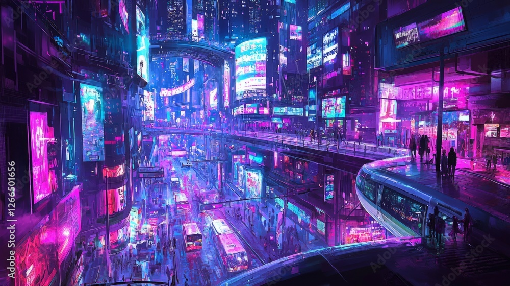 Poster tokyo vibrant skyline at night, bathed in bright lights and with an impressive array of modern archi