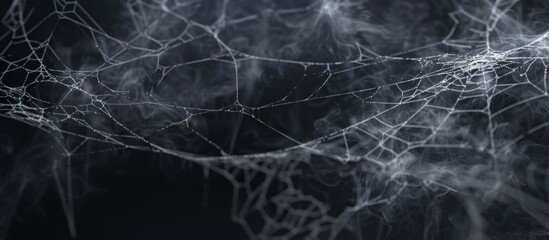 A spider web is shown in black and white