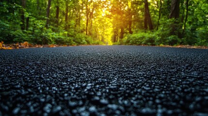A serene forest road leading into a sunlit grove.