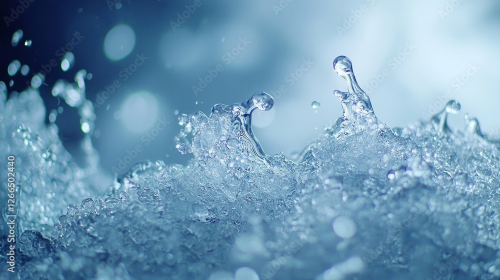Poster close-up view of water splashes with glimmering bokeh effect