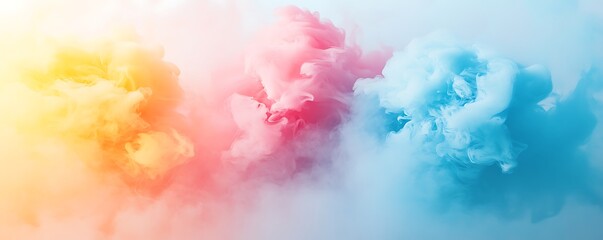 Fototapeta premium A vibrant explosion of colorful smoke in shades of pink, blue, and yellow. This playful abstract image creates a dreamlike atmosphere, perfect for creative projects or digital art.