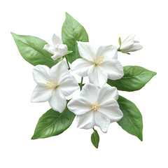 Obraz premium Jasmine Flowers with Lush Green Leaves on Transparent Background