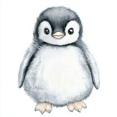 Fototapeta premium Adorable Watercolor Illustration of a Cute Penguin Chick in Soft Colors and Playful Design