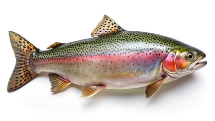 Obraz premium Stunning aerial photography captures a rainbow trout in crisp detail, isolated on white.