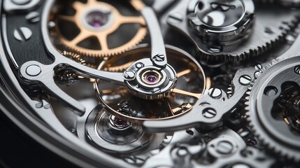 Intricate clock mechanism in detailed close-up.