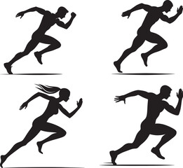 Four silhouettes of runners sprinting.
