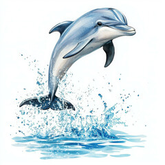 Playful Dolphin Watercolor Illustration in Vibrant Colors and Dynamic Pose