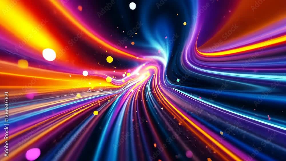 Poster vibrant neon light trails in dynamic motion creating a futuristic vortex animation