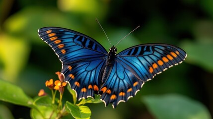 Obraz premium Blue butterfly garden foliage nature wings