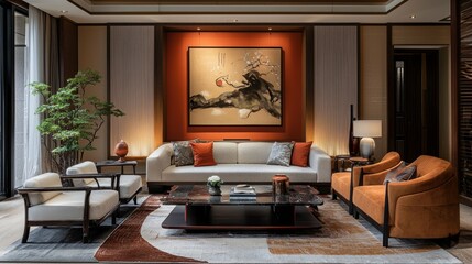 Elegant Modern Living Room with Art and Comfortable Furniture