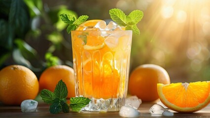 Orange Juice with Pulp and Ice Illustration in Vibrant Colors for National Juice Day