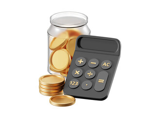 Transparent PNG 3D Financial Calculation with Accounting and Investment Elements.